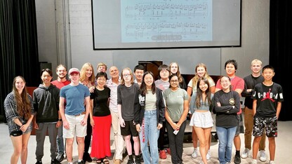 Paul Barnes with this year’s Lied Center Piano Academy participants. Courtesy photo.