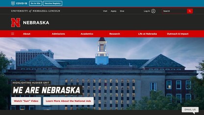 Screenshot of the main UNL.edu webpage with dark mode displayed.