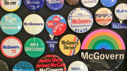 Display shows campaign memorabilia from '60s, '70s