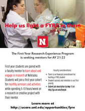 Faculty mentors needed for the First Year Research Experience program