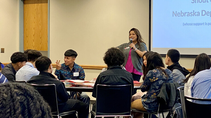 Associate professor Amanda Morales speaks to students during the 2023 YPAR Summit at UNL.