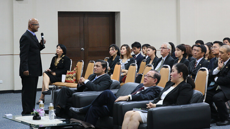 UNL's Dipra Jha delivered a presentation on luxury hospitality at Dusit Thani College in Bangkok, Thailand, on Nov. 25.