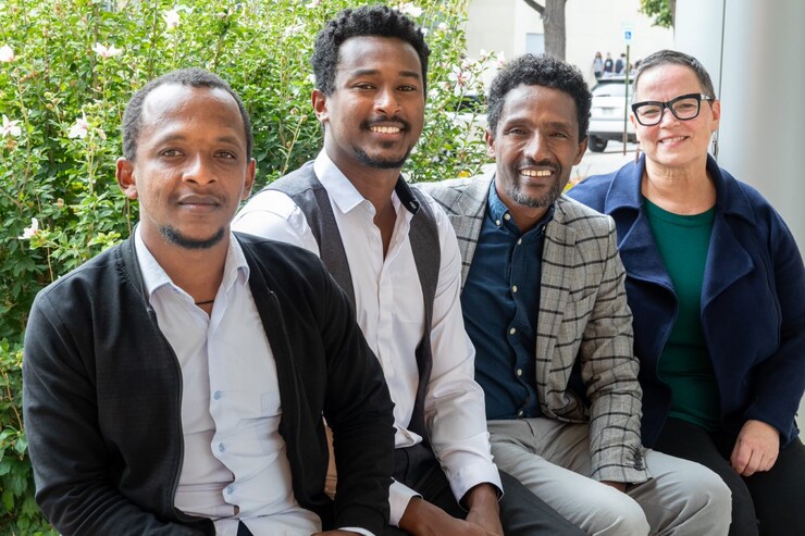 Researchers (from left) Aemiro Tadesse Zula, Alazar Kirubel Kora, Fikadu Reta Alemayehu and Mary Willis have been working together on finding ways to repurpose the cherry waste that comes from harvesting coffee beans.