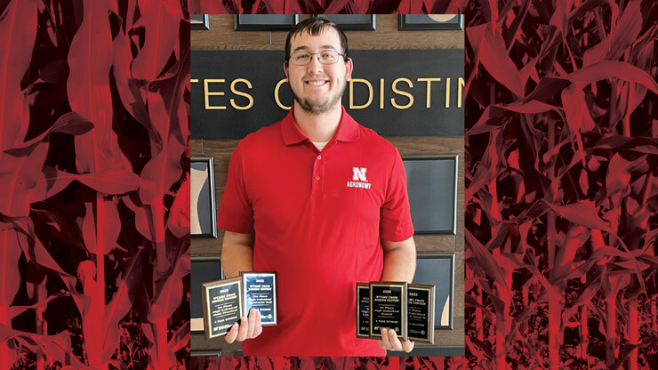 Korbin Kudera set an individual record for Nebraska by earning best individual score at the contest, first in math, first in lab practical, third in the agronomic exam, and third in plant and seed identification. 