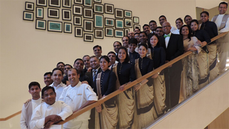 HRTM Assistant Professor of Practice Dipra Jha recently delivered workshops to luxury hospitality professionals in India. Jha, with green bow tie, is shown with participants at Trident Hotel in Hyderabad, India.