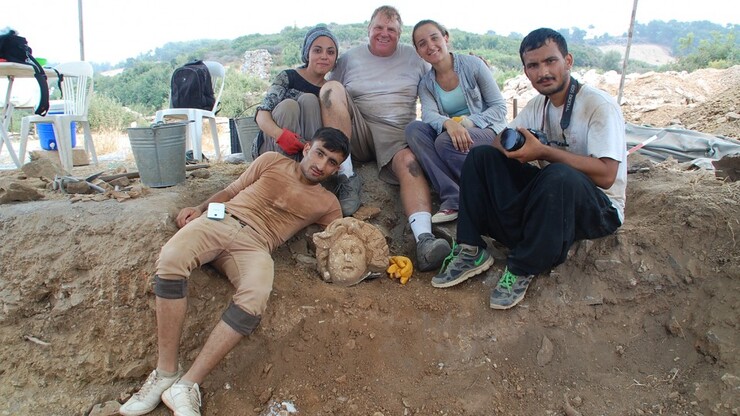Michael Hoff (third from left), Hixson-Lied professor of art history at the University of Nebraska-Lincoln, with Turkish students who found a Medusa's head at the Antiochia ad Cragum archaeological site in Turkey in 2015.
