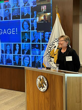 Dr. Lisa PytlikZillig, senior research manager at the University of Nebraska Public Policy Center, speaking at an event for the National Center for State Courts