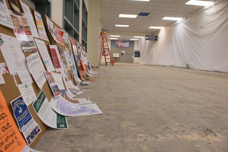 New flooring will begin to put down in mid-January. Runza (to the right) is expected to re-open for the start of the spring semester.