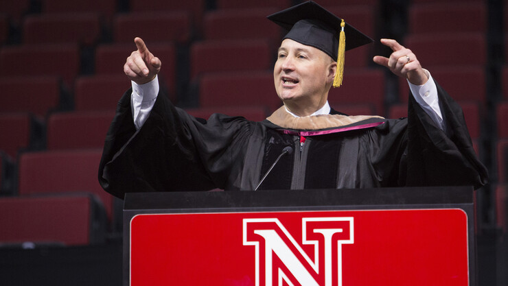 Governor-elect Pete Ricketts delivers the commencement address.