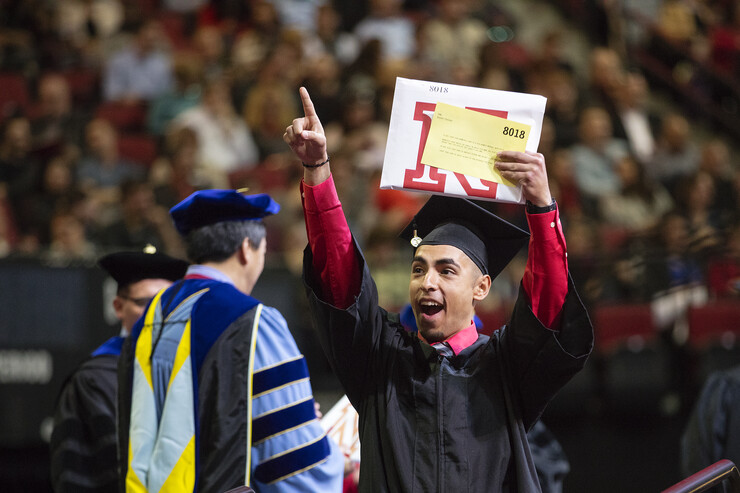 Keven Chavez celebrates his bachelor of science in mechanical engineering degree.