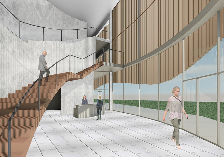 Interior view of a telephone museum design concept by Rachel Jensen, a junior architectural studies major.