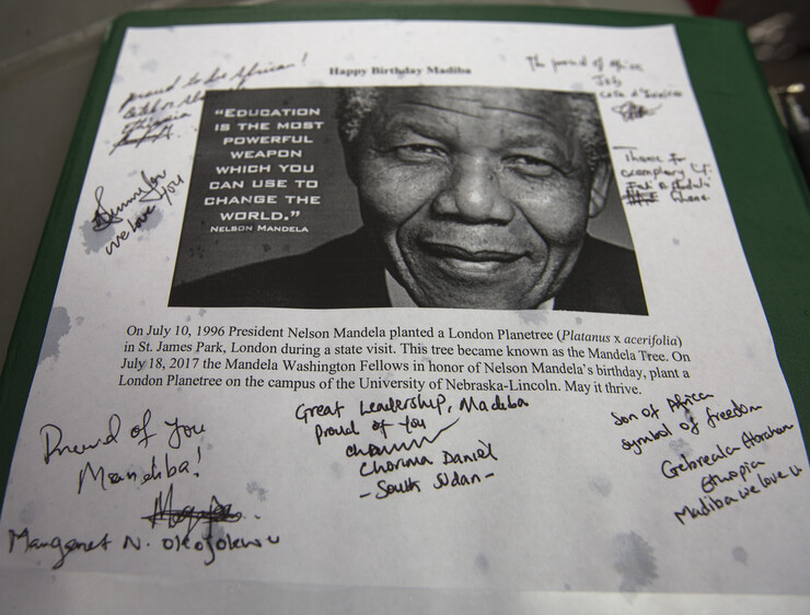 Landscape Services also buried a time capsule as part of the July 18 planting. The capsule contains a document outlining the historical significance of the tree. The document was also signed by the Mandela Washington Fellows.
