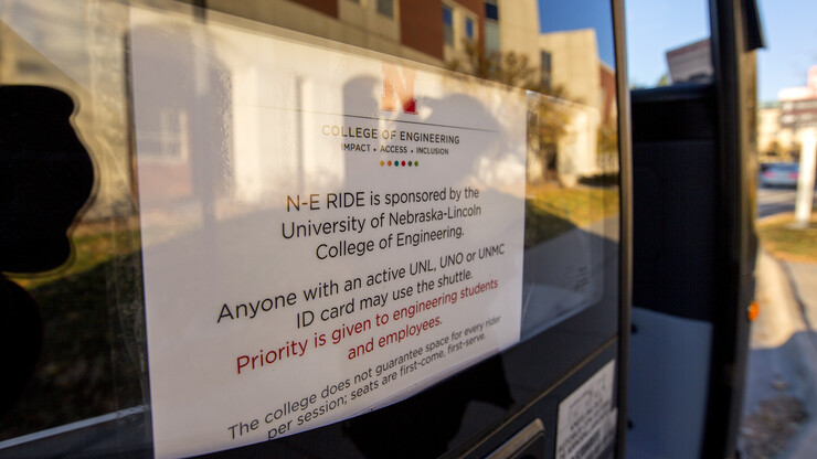 The shuttle is open to all University of Nebraska students, faculty and staff. A campus identification card must be presented to ride.