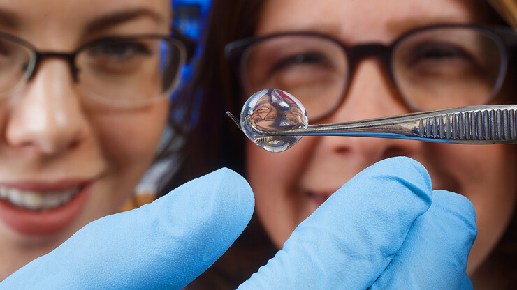 Nebraska’s Angela Pannier and Amy Mantz are refracted in a hydrogel in the Pannier Lab.
