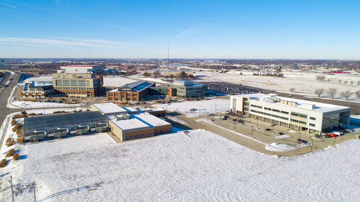 The Rise Building (at right) opened in December and is the newest facility at Nebraska Innovation Campus. 