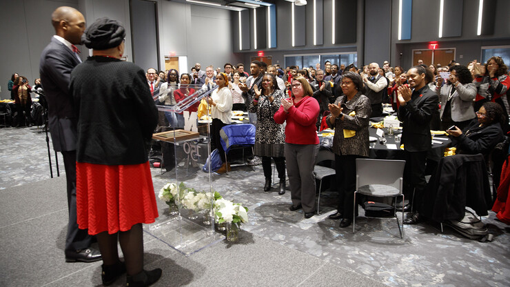Anna Shavers received a standing ovation after receiving the Fulfilling the Dream award on Jan. 22, 2020. The award was presented at an MLK Week brunch that featured a keynote by American civil rights activist Ruby Bridges