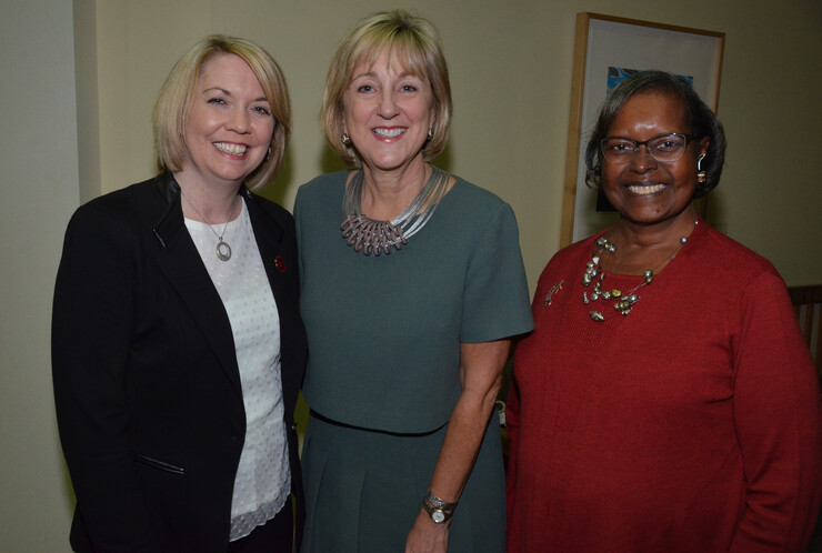 (From left) Amber Messersmith, lecturer of management; Donde Plowman, dean of the College of Business Administration; and Colleen Jones, emerita associate professor of practice