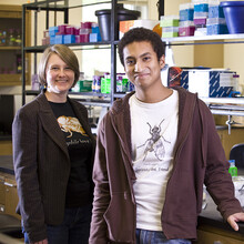 Montooth co-authored a paper investigating evolutionary changes in fruit flies with Mohammad Siddiq and others. Siddiq, now pursuing a doctorate at the University of Chicago, began conducting research with Montooth when he was an undergraduate student at Indiana University. This photo was taken in 2012 while Montooth was on the Indiana faculty.