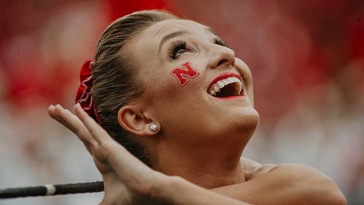 Law gazes skyward during a Cornhusker Marching Band performance Sept. 8 at Memorial Stadium.