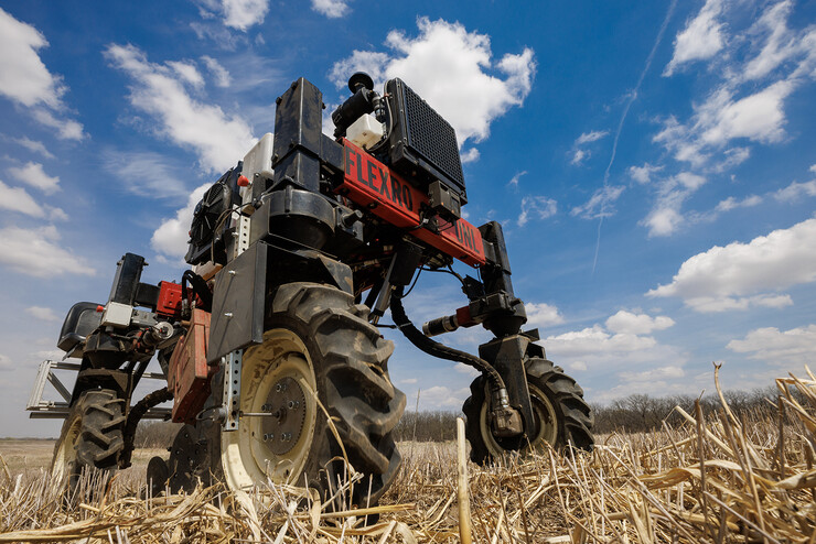 The Flex-Ro autonomous planting robot in a field