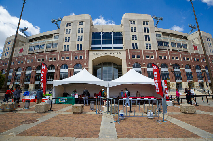 Students, faculty and staff who had a vaccination card and valid NCard were eligible for free giveaways — including Valentino's pizza and Runza sandwiches — during the April 20 clinic. The giveaway booth was set up outside of East Memorial Stadium.