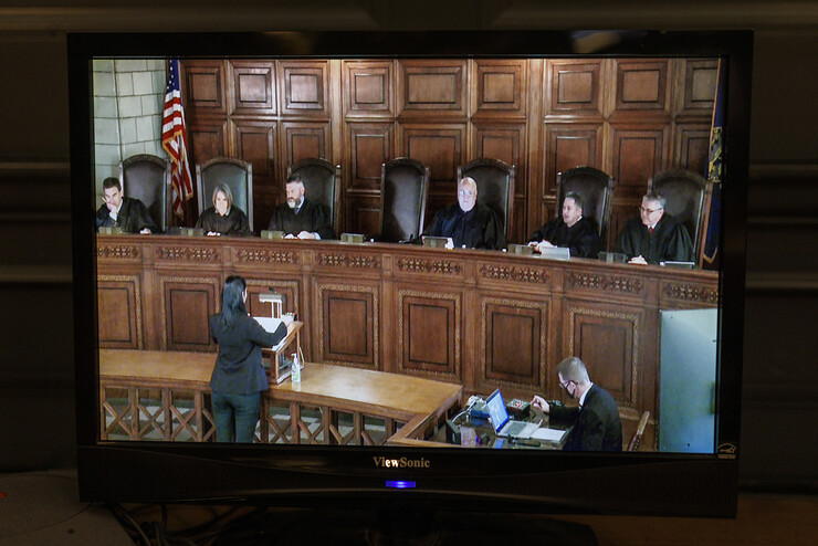 A screenshot from a live stream by Nebraska Public Media shows Barth delivering the rebuttal during the Feb. 4 hearing.
