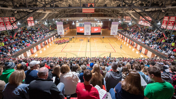 Participants packed the Coliseum for a pep rally at the start of Admitted Student Day on March 25.