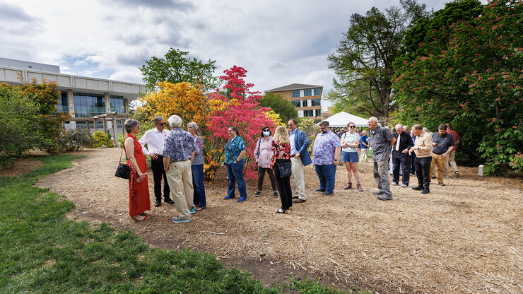 Ronnie and Jane Green greet well-wishers in Maxwell Arboretum during the May 11 celebration.
