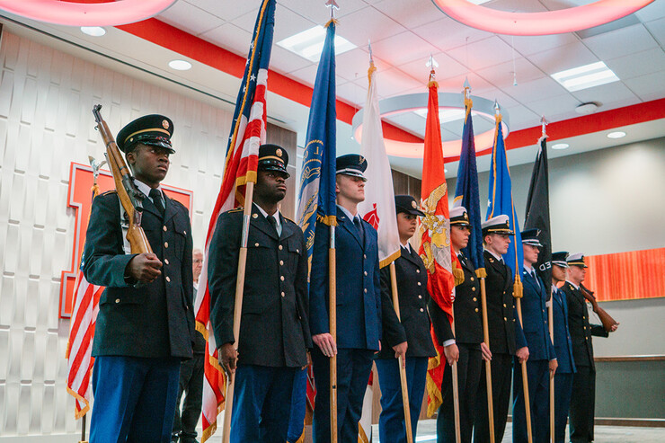 ROTC students present the color guard at the National Roll Call Nov. 10, 2023.