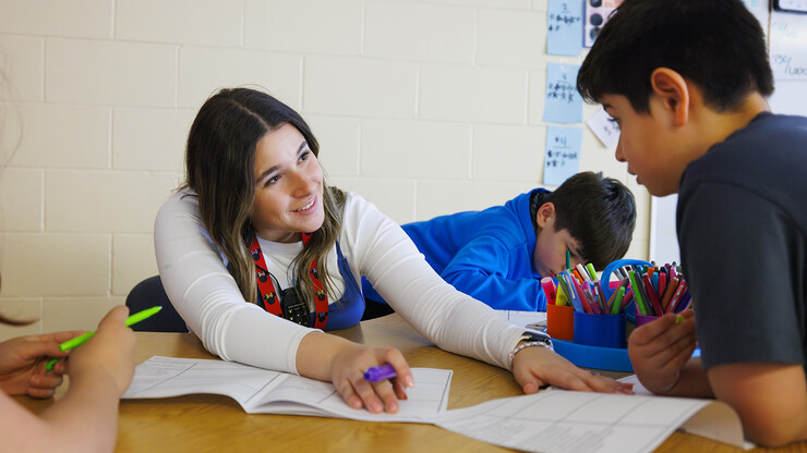 Rachel Morros student teaches fourth graders at Lincoln’s Campbell Elementary School.