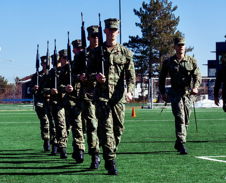 The University of Nebraska–Lincoln's Naval ROTC squad drill team competes at the Colorado Drill Meet.