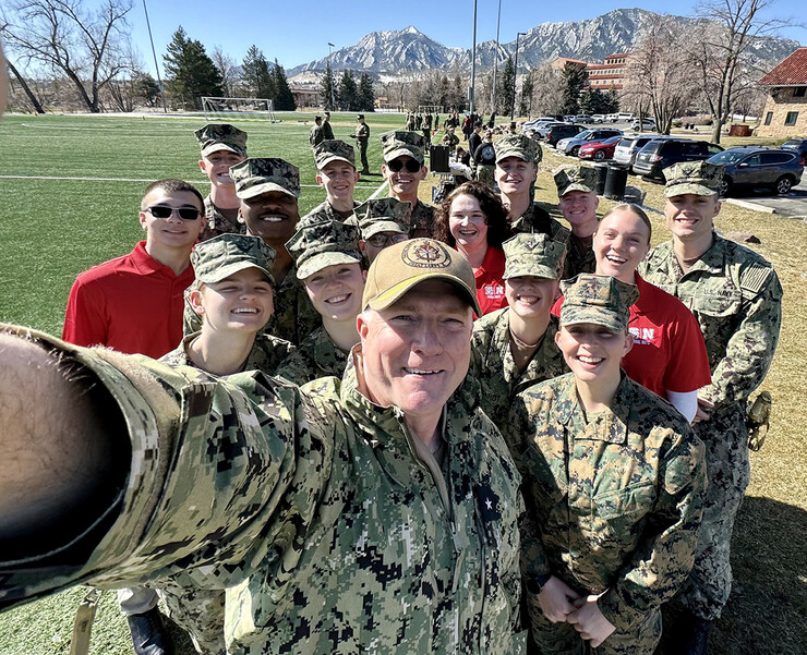 Leaders and students of Nebraska's Naval ROTC program pose for a photo while at the Colorado Drill Meet.