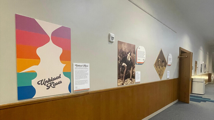 LGBTQA+ Month art display in Love Library
