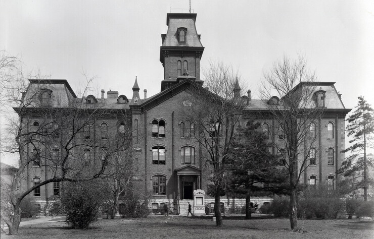 South facade of University Hall, the first building on the University of Nebraska campus.