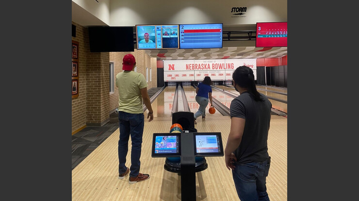 Students bowling in the Nebraska East Union.