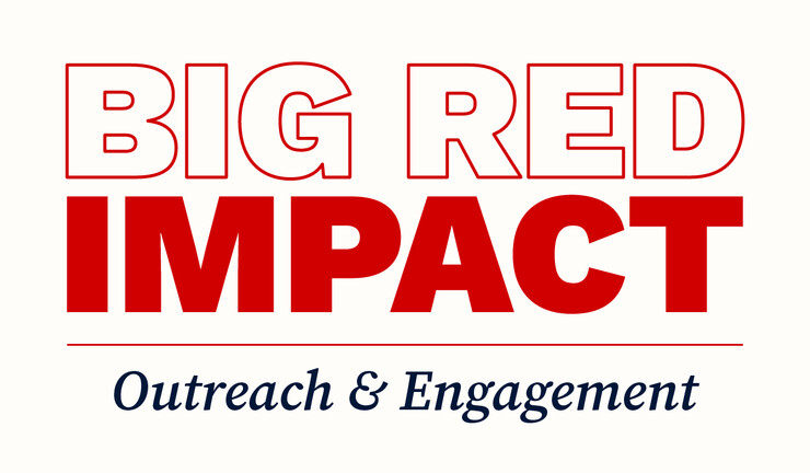 Graphic with words, Big Red Impact, Outreach and Engagement