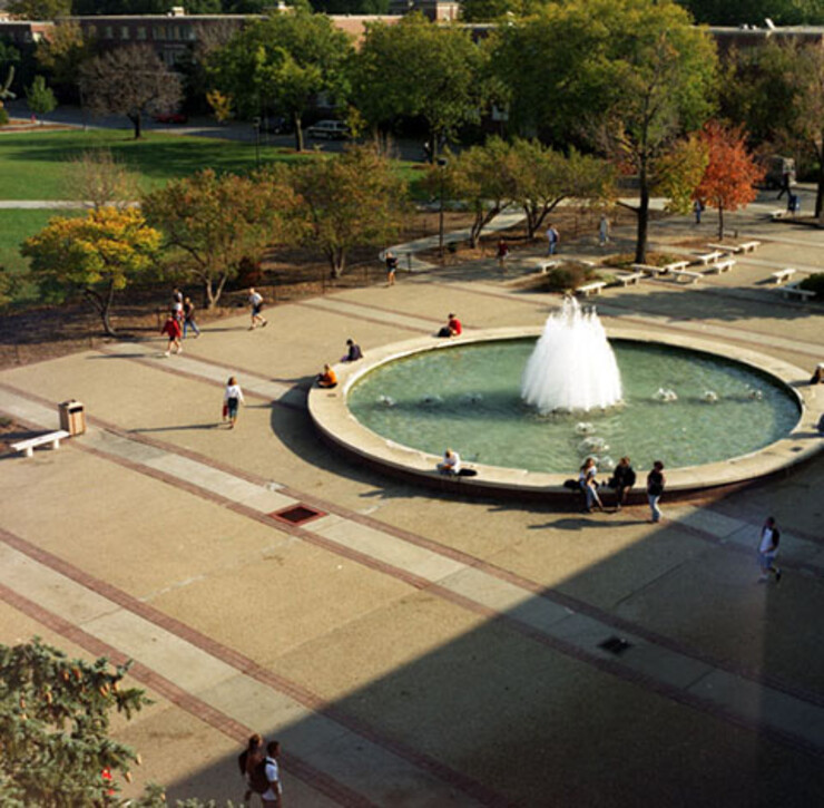 UNL's original Broyhill Fountain in operation on the Nebraska Union Plaza.