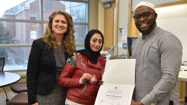 Nebraska's Hawra Mohammed received a bronze medallion for her dedication in the International Business Medallion Program.
