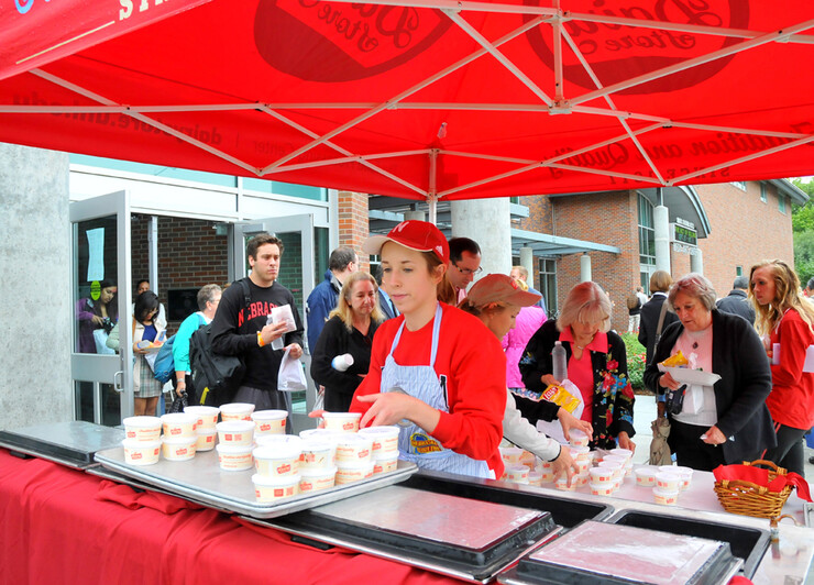 Mollie Sievers, a Dairy Store employee, sorts ice cream during the All-University Picnic on Sept. 17.