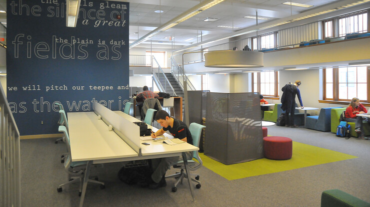 UNL students study in the new Mezzanine Room in Love Library South.