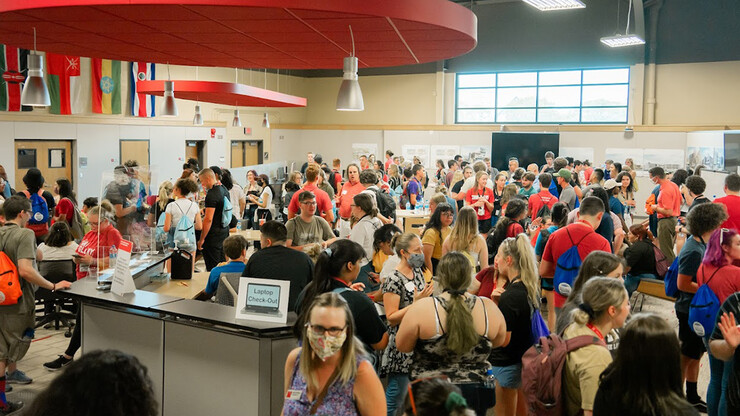 First Husker scholars, faculty and staff mingle during an orientation event at the start pf the semester. The mixer is designed to help the students make connections with faculty and staff.