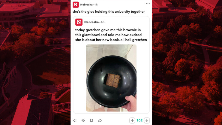 Yik Yak post in which an anonymous student said Gretchen Hamilton is the "glue holding the university together."