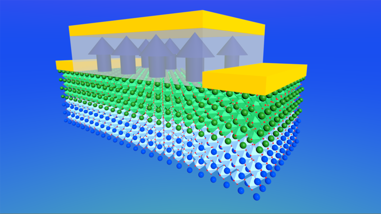 An atomic-scale rendering of layered materials that form the basis of a transistor