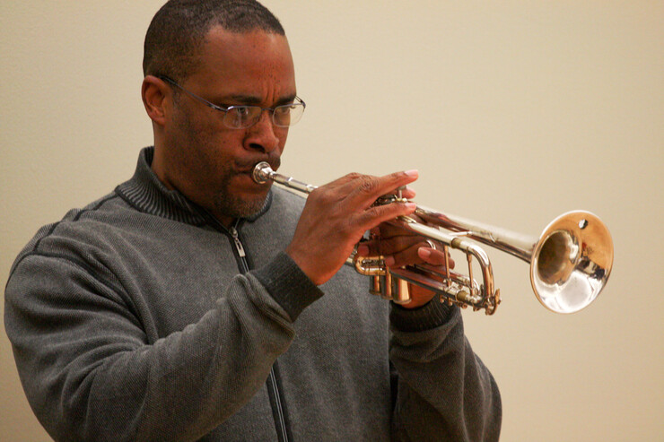 UNL's Darryl White performed during the Research Fair faculty recognition breakfast on Nov. 6. White is an associate professor of music.