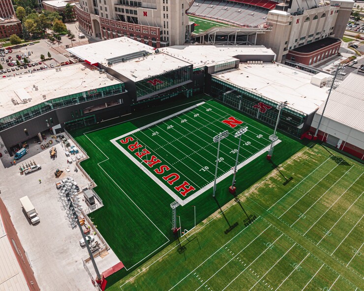 Aerial view of a 350,000-square-foot facility adjacent to Memorial Stadium
