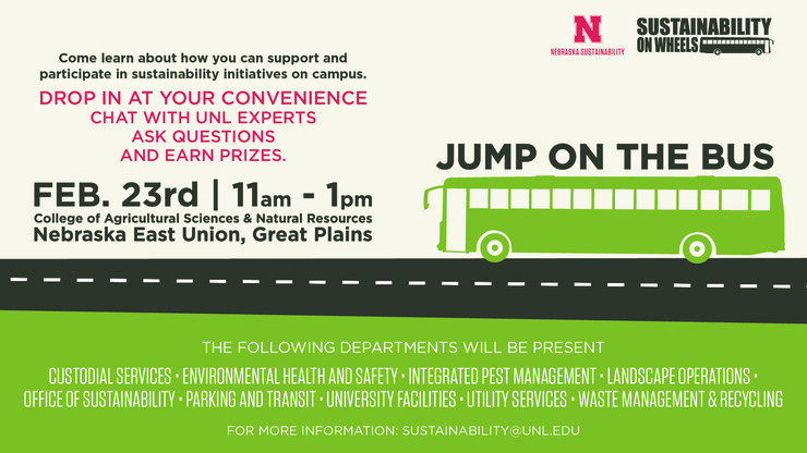Advertisement for the Feb. 23 Sustainability on Wheels event on East Campus.
