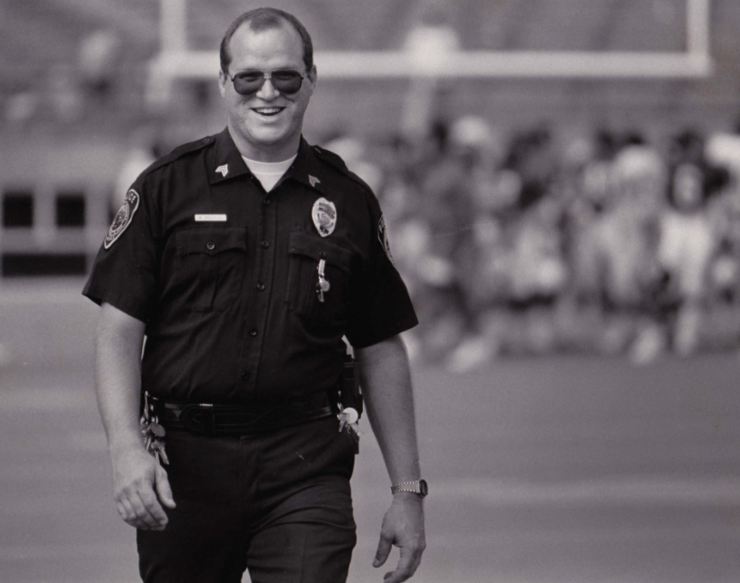 Bill Manning, shown here in 1989 in Memorial Stadium, served 26-and-a-half years with the University Police Department.