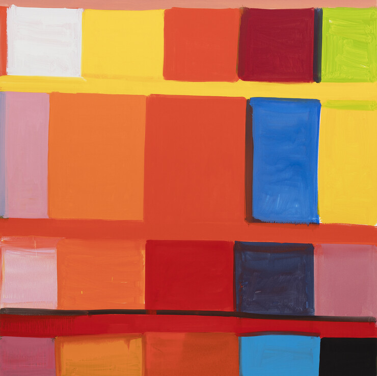 "Red," an oil on linen painting by Stanley Whitney, is included in the "It Was Never Linear: Recent Painting" exhibition at Sheldon Museum of Art.