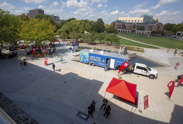 The Check Your Blind Spots event on the Nebraska Union Plaza included a resource fair with more than 20 local organizations and campus partners providing information about diversity and inclusion issues.
