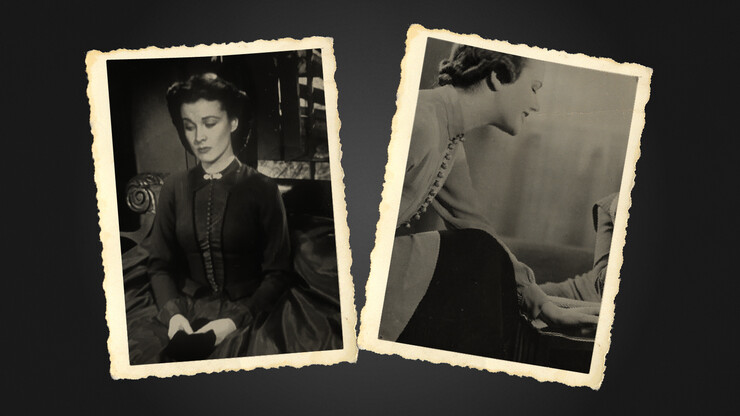 Scarlett O'Hara (left), played by Vivien Leigh, was the main character in the 1939 film 'Gone With the Wind,' and her costumes were often copied by women, as shown in this 1940s photo from History Nebraska.